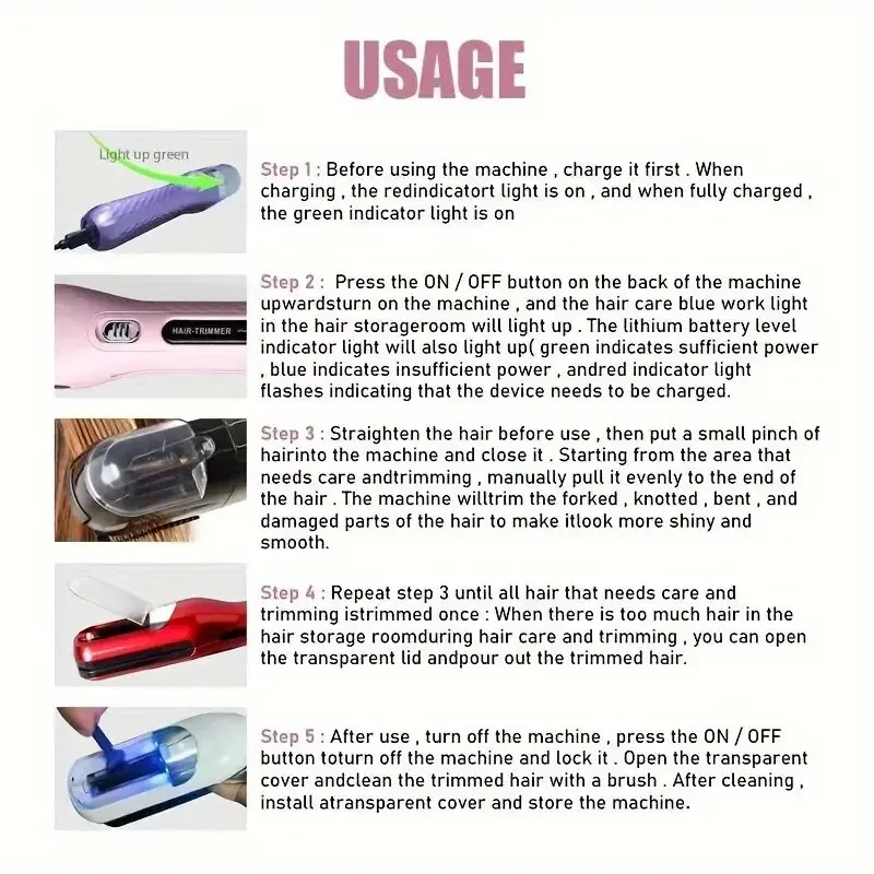 Cordless Hair End Cutting Machine Hair Split Ends Trimmer Automatic Split End Remover Damaged Hair Repair Care Treatment images - 6