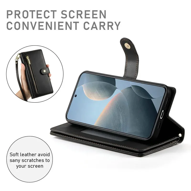 Luxury Zipper Leather Flip Case with Magnetic Closure