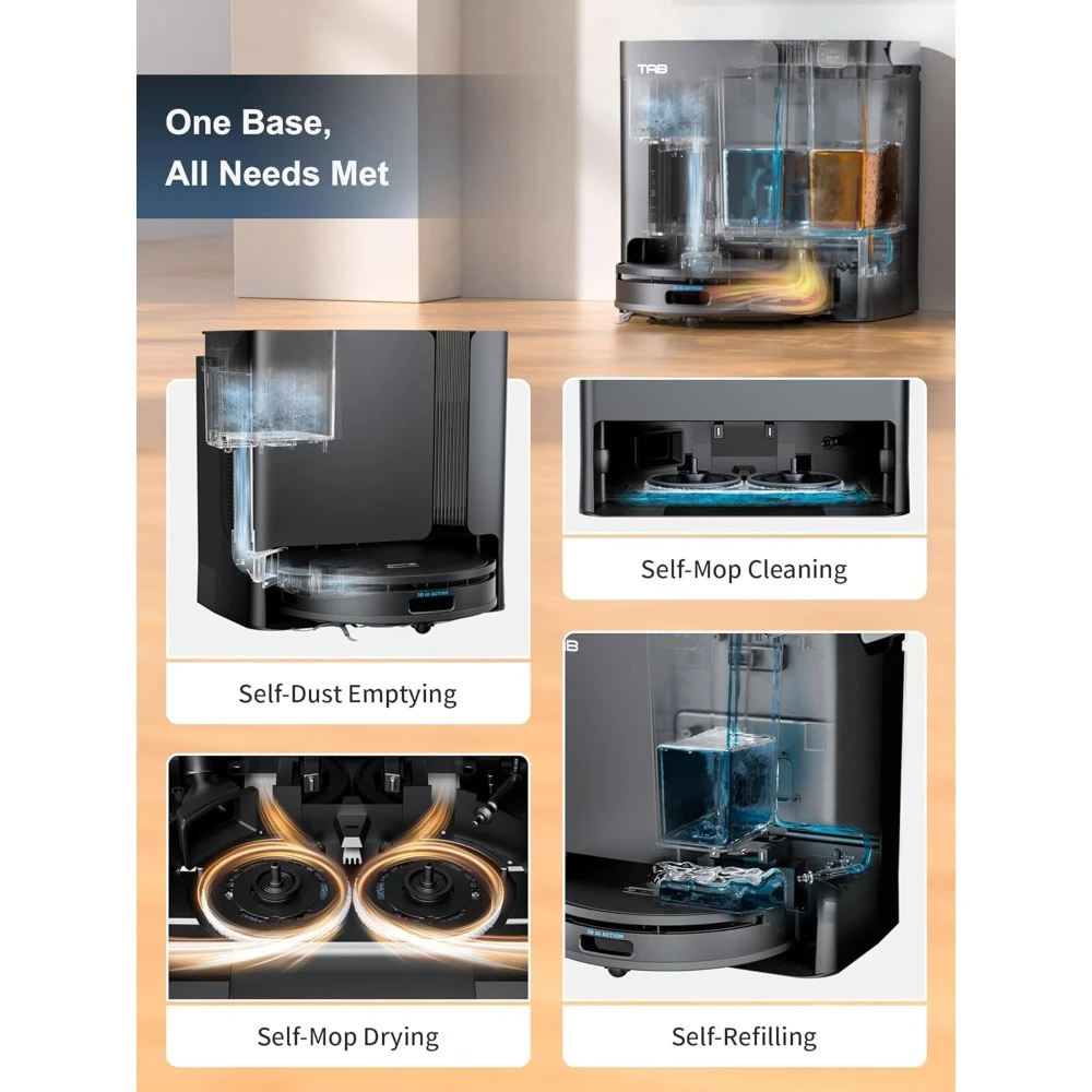 Commercial Wash Robots, Robot Vacuum Mop Combo, 6000 Pa Suction, Hidden LiDAR Navigation & Auto Lift Dual Mops, Wash Robots
