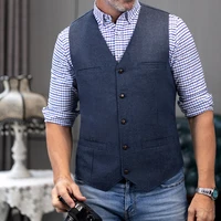 In Stock V Neck  Herringbone Tweed Slim Fit Business Waistcoat Men's Casual Classic Suit Vest  For Wedding 1