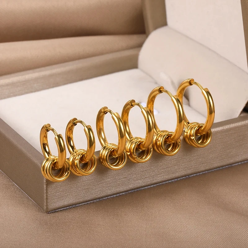 Minimalist Circle Pendant Stainless Steel Hoop Earrings For Women