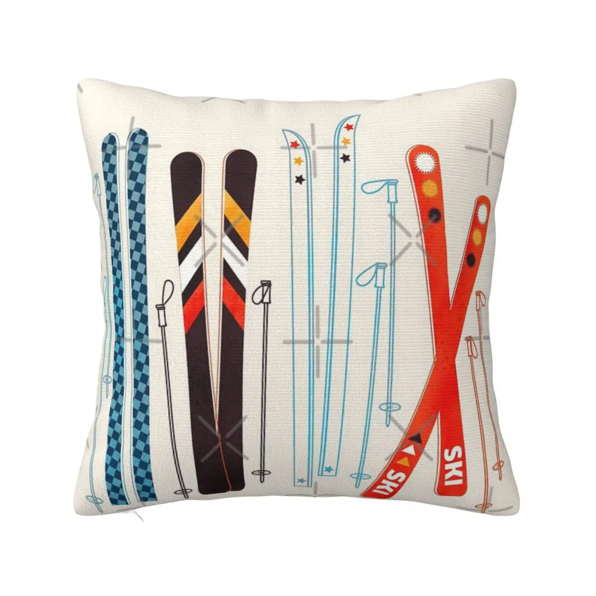 

Colorful Retro Ski Illustration Pillow Case Home Decor Items Home And Decoration Pillow Case Pillow Cover