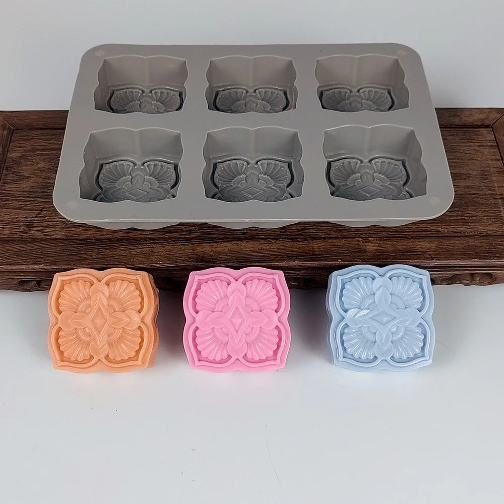 6 Hole Retro Flower Pattern Silicone Soap Mold DIY Handmade Baking Dessert Chocolate Cake Candle Making Mould Soap Molds