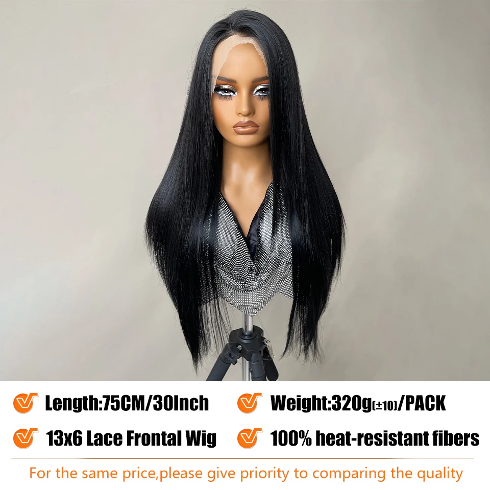 30Inch 13x6 Synthetic Lace Front Wigs Long Straight Blonde Wig For Black Women Natural Ombre Brown Cosplay Highlight Lace Wig