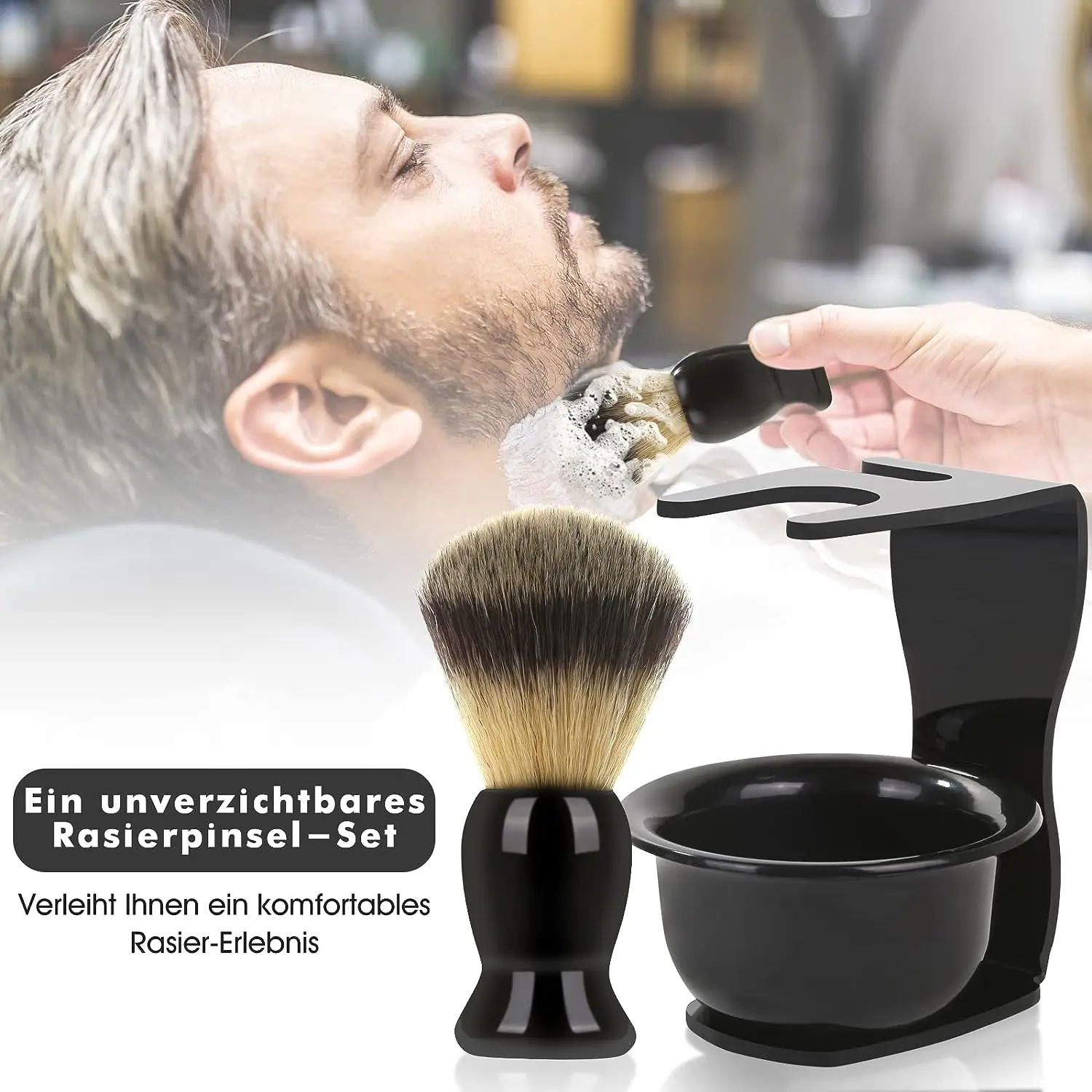 Shaving Brush Set 3-in-1 with Brush Bowl and Stand Father's Day Men's Gift Set shaving brush