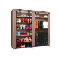 Double row 9-grid non-woven shoe cabinet in coffee color 1