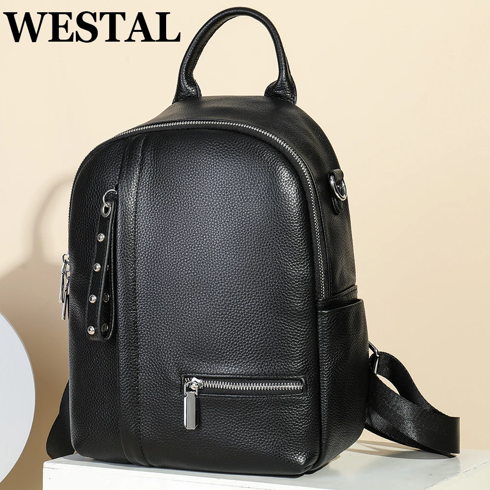 

WESTAL Anti-theft Women's Backpack Genuine Leather Black School Bag Girls Travel Bag Mochilas Shoulder Bags 3in1 Handbags BG8119