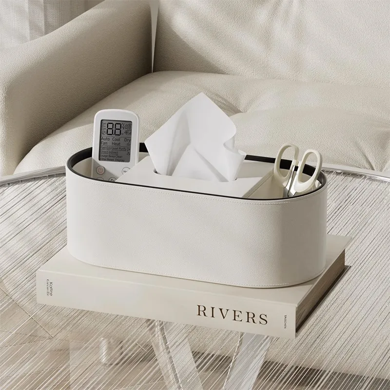 Simple PU Leather Tissue Box Big Thickened Desktop Storage Rack Home Decor Paper Napkin Holder For Office Table Countertop 3
