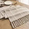 Rustic Linen Table Runner Farmhouse Style Table Runners Long Embroidered Table Runner with Hand-tassels for Party 2