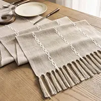Rustic Linen Table Runner Farmhouse Style Table Runners Long Embroidered Table Runner with Hand-tassels for Party 2