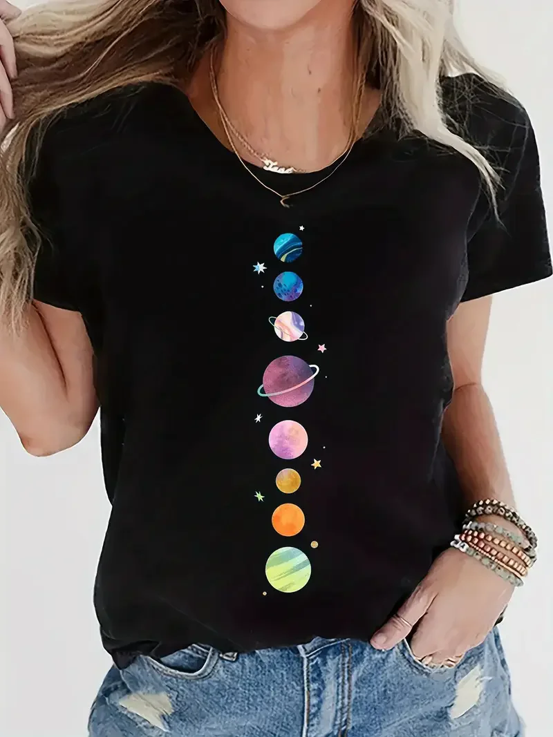 T-Shirt Mond Grafikdruck T-Shirt Kurzarm Rundhalsausschnitt Casual Top für Sommer Frühling Damenbekleidung Top T-Shirt