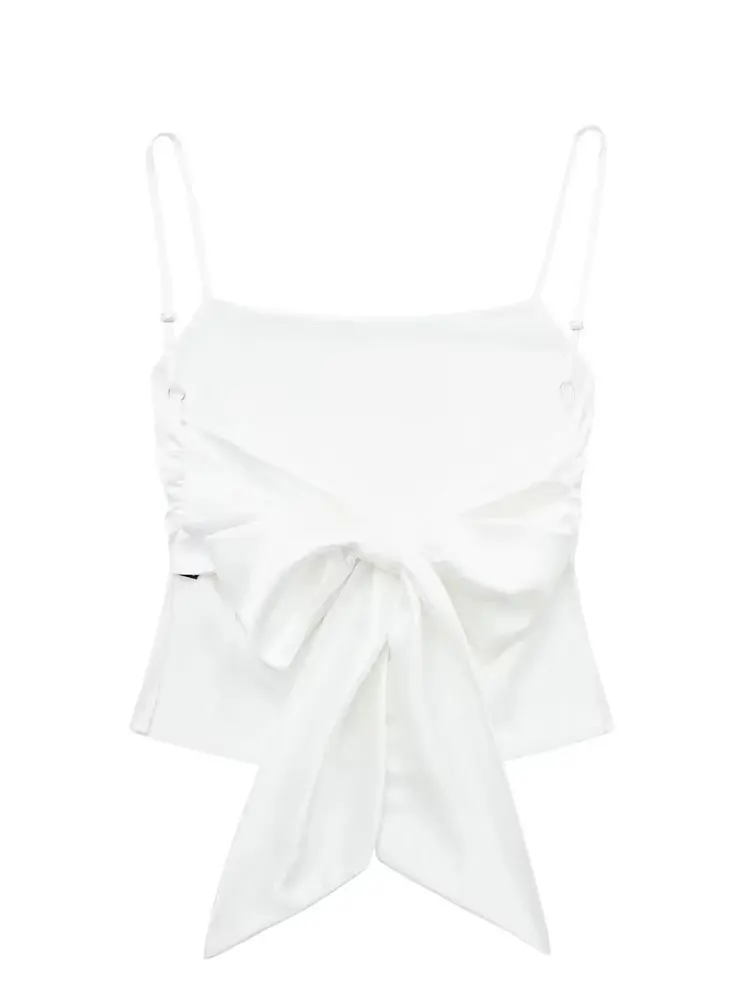 HH Women Summer Back Bow Solid Satin Backless Sling Crop Top Chic Female Sexy Clothing Streetwear Camis Mujer 2024 Fashion