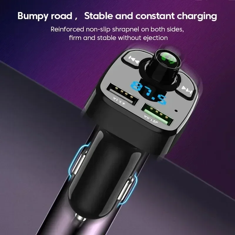 Bluetooth Adapter Wireless Adapter LED MP3 Car Bluetooth FM Hands-Free 5.0 Transmitter 3.1A QC3.0 PD Type C Dual USB Charger
