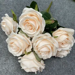 Elegant 9-Head Rose Bouquet for Wedding Decor or Photography Props (Champagne powder 5)