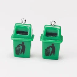 Set of 10 Quirky Trash Can Charms for DIY Jewelry and Crafting (Green)