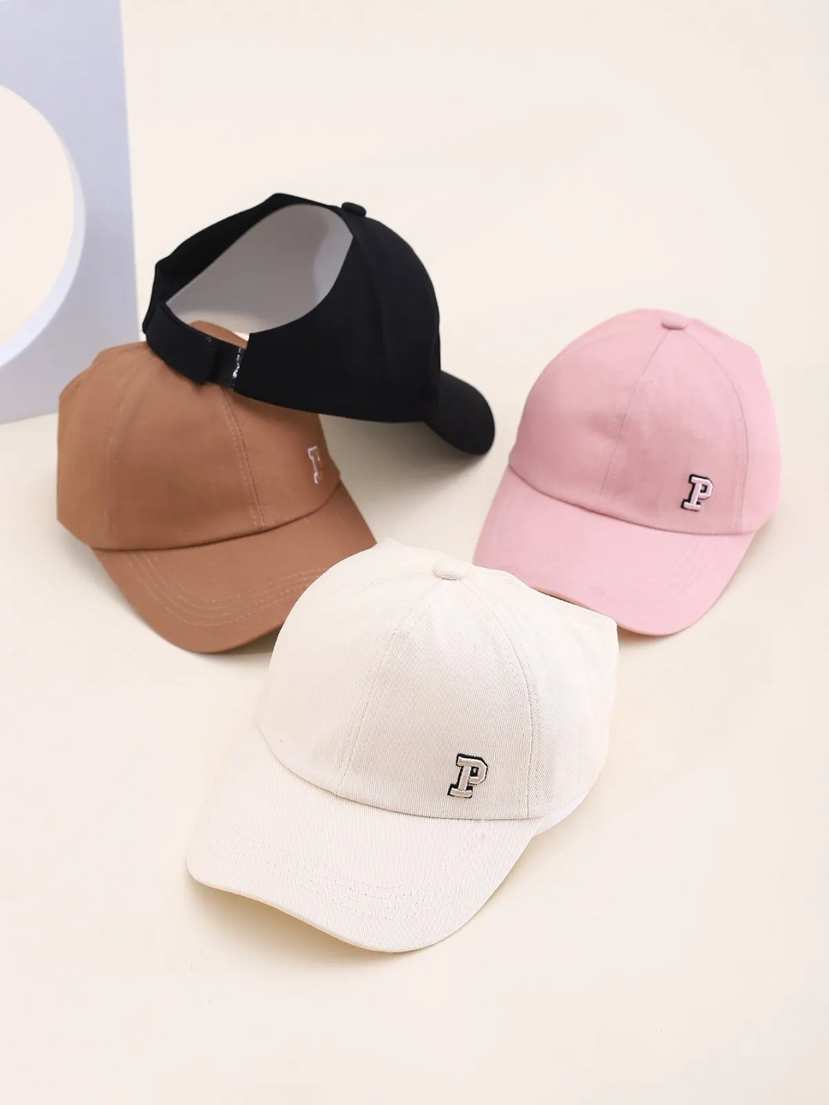 Children's Spring Summer Duckbill Cap Girl's Letter P Embroidery Half Hollow Top Tie a Ponytail Baseball Cap