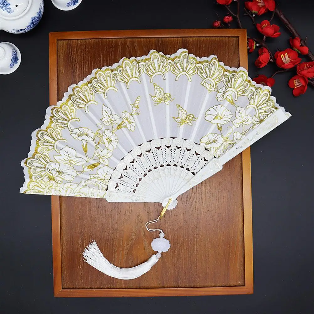 thumbnail image 3 of Abanico plegable de estilo antiguo, abanico portátil de danza china para mujer, para accesorios de fotografía de cheongsam clásico, abanicos de mano para bodas, fiestas, Gif Q3T1, 3 of 6