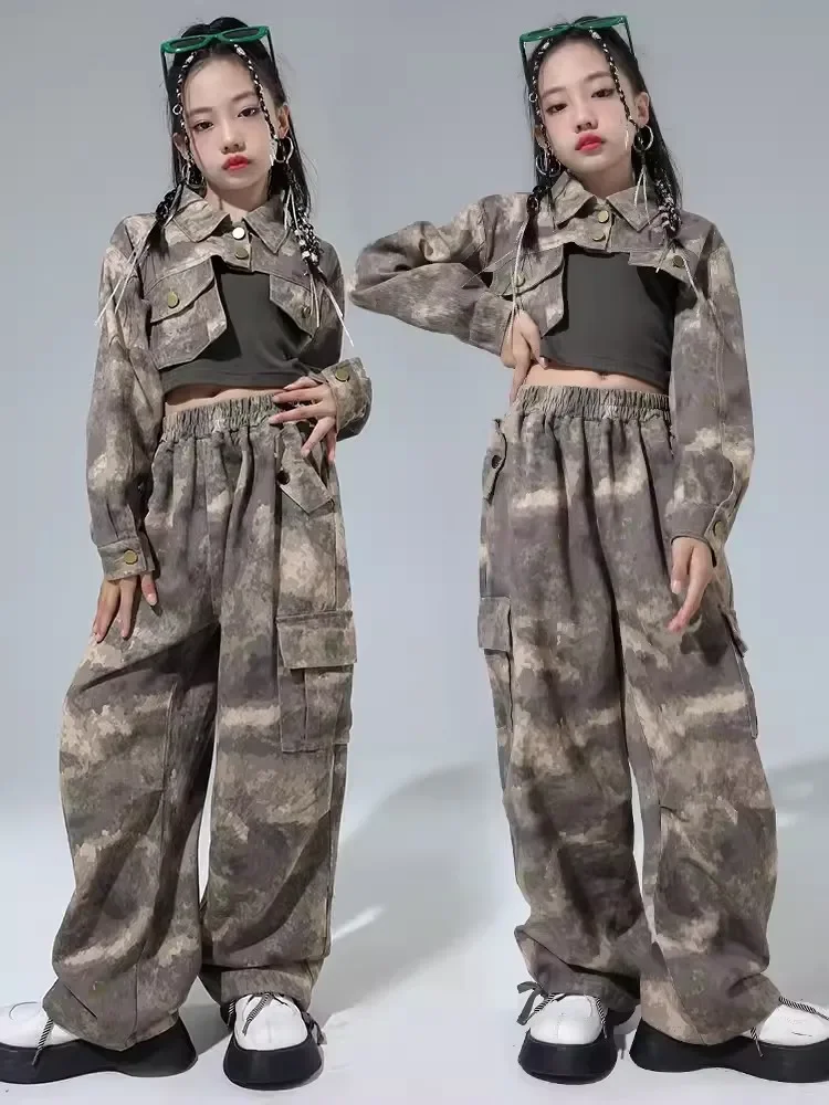 

Camouflage Suit Loose Long Sleeves Performance Costume Stage Wear Kpop Modern Dance Clothes Girls Jazz Dance Outfits