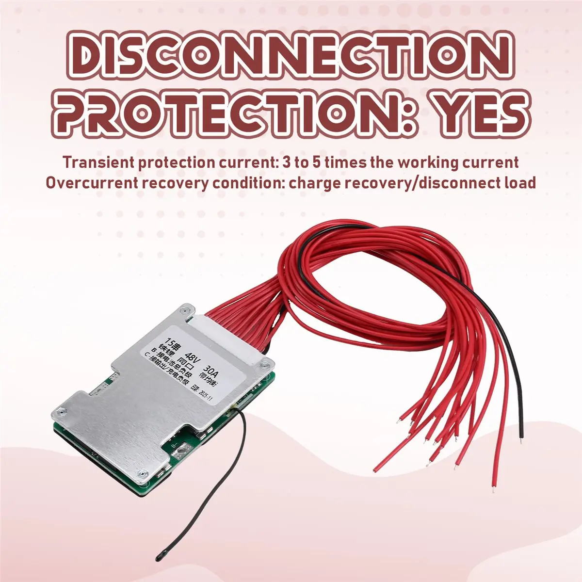 A10I 15S 48V 30A LiFePO4 PCB 보호 보드(밸런스 와이어 및 공통 포트, 10가지 보호 기능 포함)