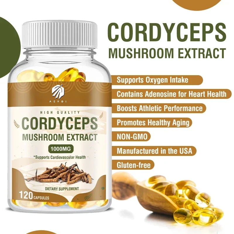 Cordyceps Capsules 1000mg-Helps with Energy, Natural Endurance, Immune & Cardiovascular Health