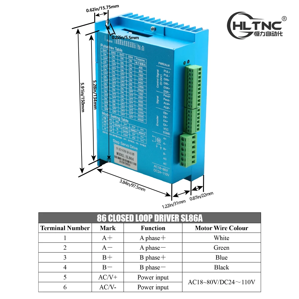 Stepper Motor Driver SL86A AC18~80V/DC24~110V Input Encoder 1000 line Suit for NEMA23 NEMA24 NEMA34 Hybrid Stepper Motor
