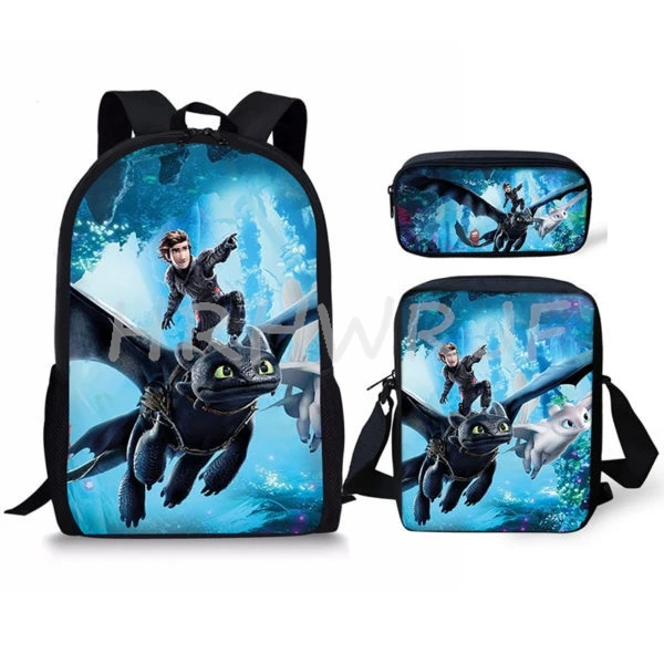 Mochilas de Cómo entrenar a tu dragón, 3 piezas, mochilas escolares de primaria con bolsa para el almuerzo y estuche para lápices, capacidad para niños y niñas, el mejor regalo.