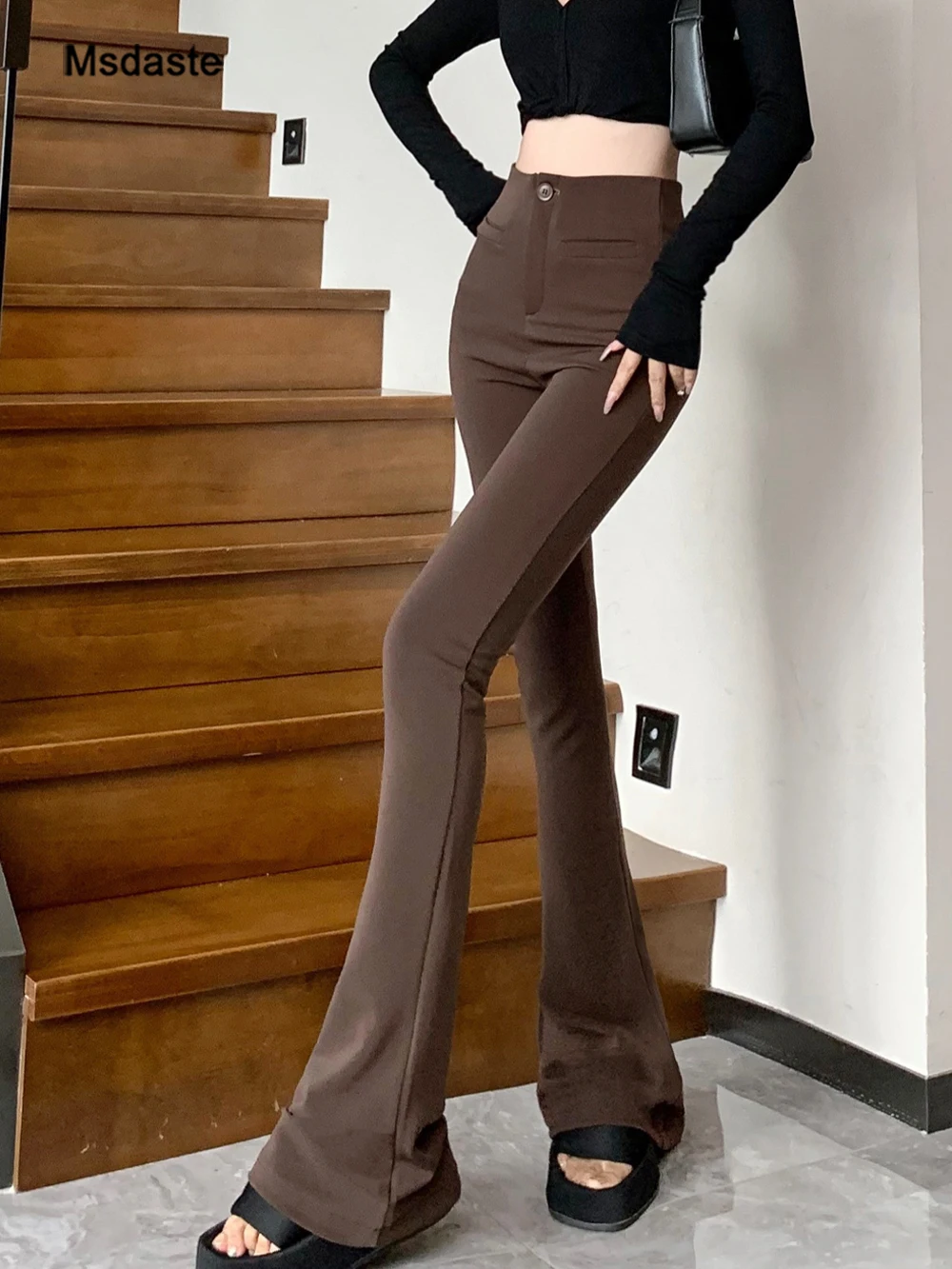 

Pants for Woman High Waist Stretchy Elastic Pantalones Casual Sexy Long Trousers Lady Slightly Flare Slim Bodycon Pants Women