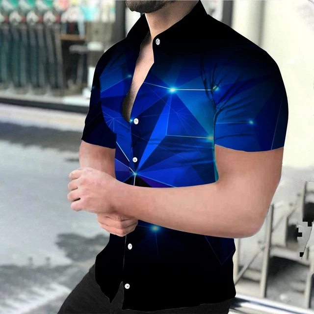 Summer Fashion Men's Social shirts Turn-down Collar Buttoned Shirt Casual Starry Sky Print Short Sleeve Tops Mens Clothing S-4XL DX-1454