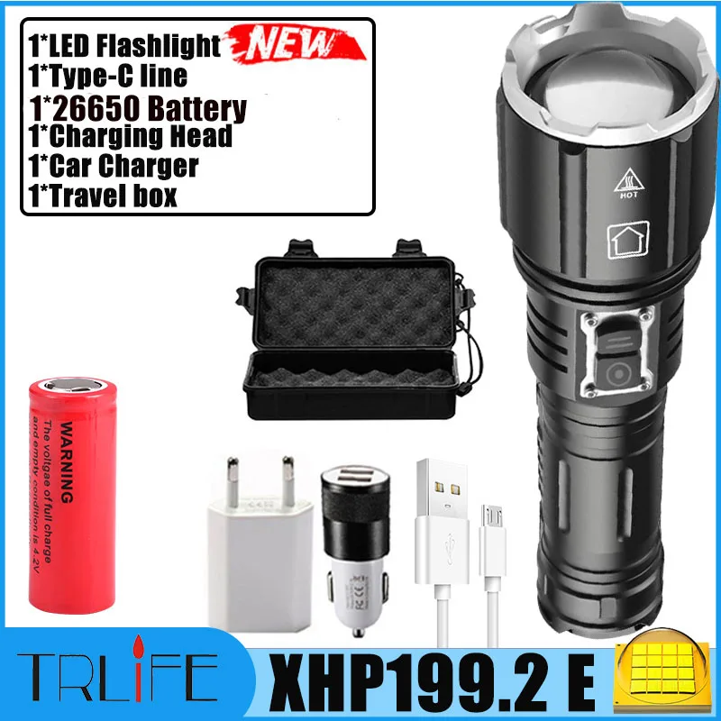 hunting torches 2000000LM Powerful LED Flashlight XHP199.2 Type-C USB Rechargeable Flash Light 5Modes Zoom Torch Tactial Flash Lantern Use 26650 bright star flashlights Flashlights