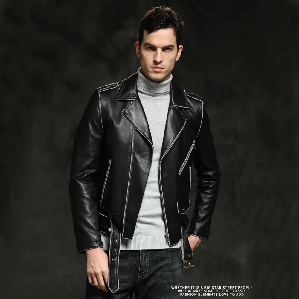 

Повседневная кожаная мужская куртка LUHAYESA, облегающая контрастная черная осенне-Весенняя верхняя одежда