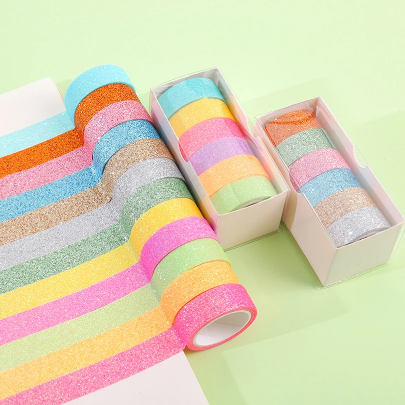 6Pcs Glitter Washi Tape Scrapbooking Supplies Washitape Cinta Adhesiva Decorativa Diary Decoration School Supplies Masking Tape 3