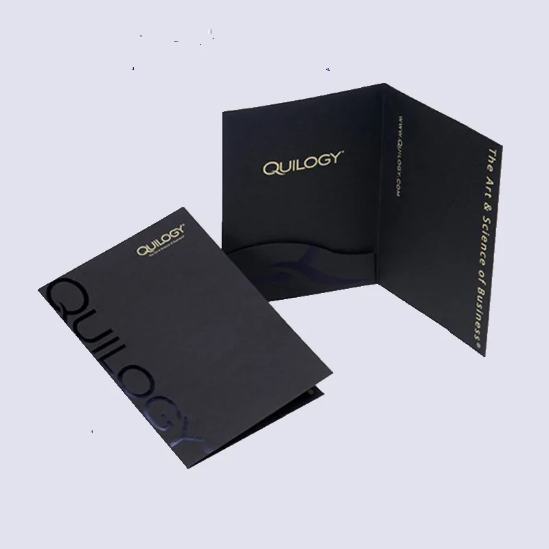 

custom Manufacture Custom Black Cardboard One Pocket Document A4 File Folder Gold Foil Presentation Folder with Business Card Sl