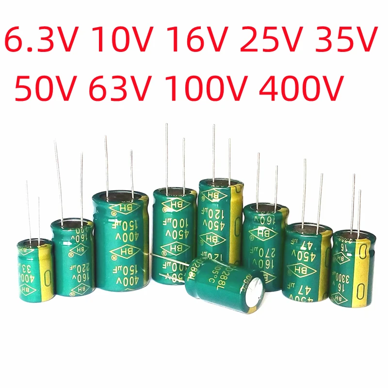 

63V High Frequency Aluminum Capacitor 10UF 15UF 22UF 33UF 47UF 68UF 100UF 220UF 330UF 470UF 680UF 1000UF 1200UF 1500UF