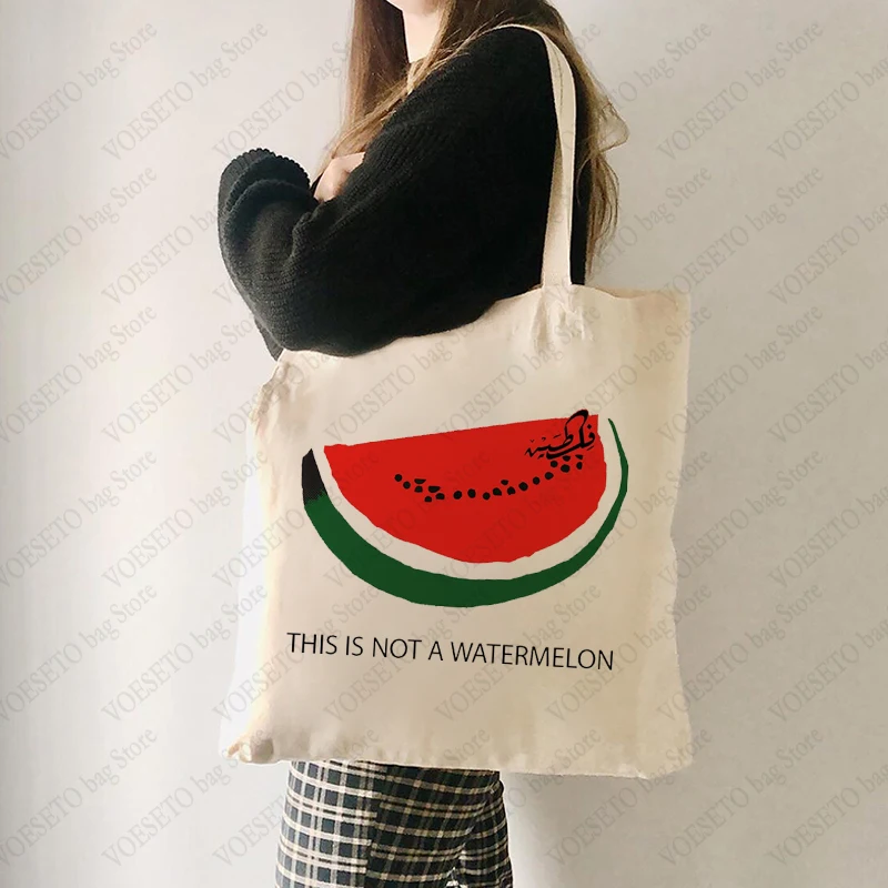 

This Is Not A Watermelon Pattern Tote Bag Canvas Shoulder Bags for Against War Women's Reusable Shopping Bag Best Gift for Peace