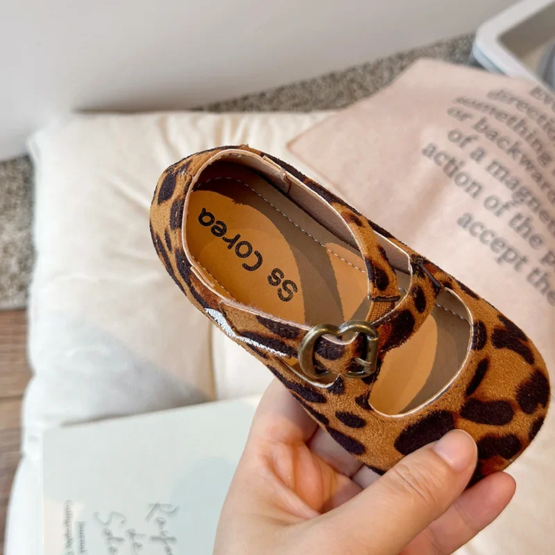 Fashion Kids Shoes Baby Girls Vintage Leopard Print Mary Jane Toddler Cute Princess Red Flat Ballet Shoes Anti-slip 14-18.9cm 3