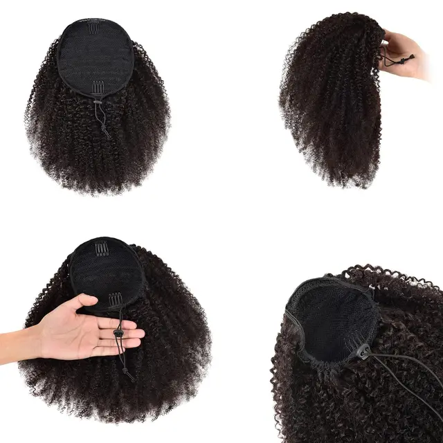 Synthetic Afro Puff Drawstring Ponytail Extension for Black Women Short Afro Curly Clip On Kinky Drawstring Bun 4