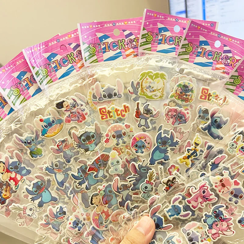 Cartoon Stickers 12pcs Disney Stitch Bubble 3d Puffy Bulk Kids Girl DIY Toy Gift