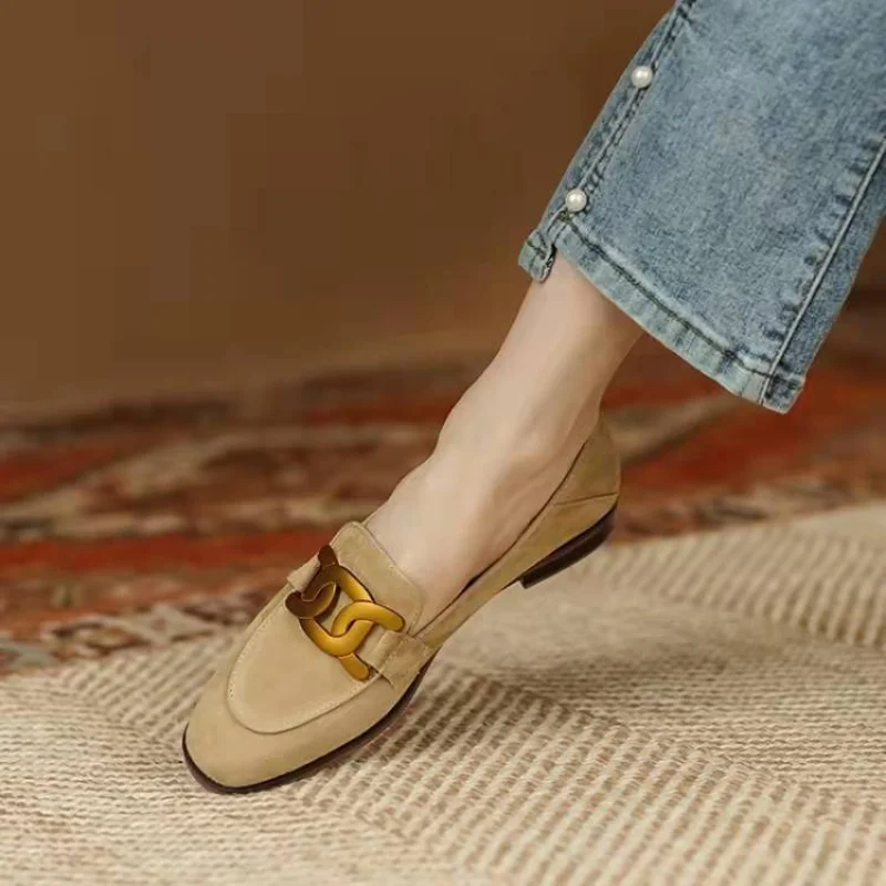 Vintage Slip on Loafers 2022 New Spring Autumn Women Metal Decoration