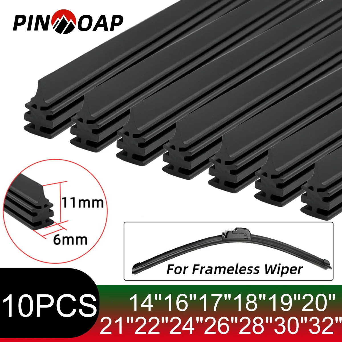 Premium Quality 10-Pack Car Wiper Rubber Refill Strips - Durable, Natural 6mm Rubber