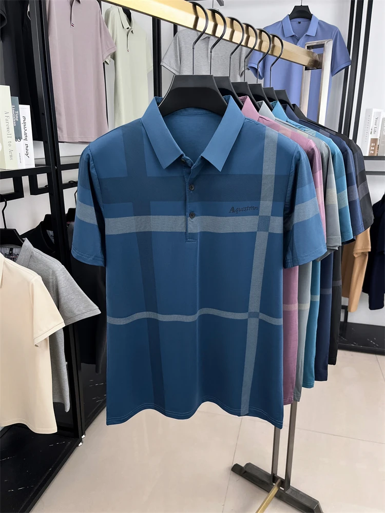 Summer High-end Luxury Men's Polo Shirt Lapel Stripe Print Short-sleeve Seamless T-shirt British Business Fashion Top Men's Wear 15 S4c8a60eb6dfa49f5adce85ec45e1517aA
