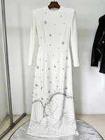 HIGH STREET Newest 2026 Designer Vestido Women's Long Sleeve Luxurious Crystal Diamonds Beaded Long Maxi Dress - Image 3