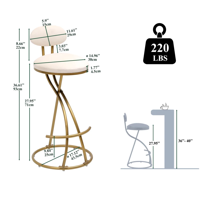 Bar Stools Upholstered Counter Height Barstools for Kitchen Island Set of 2 Modern PU Leather Dining Chairs with Footrest 4