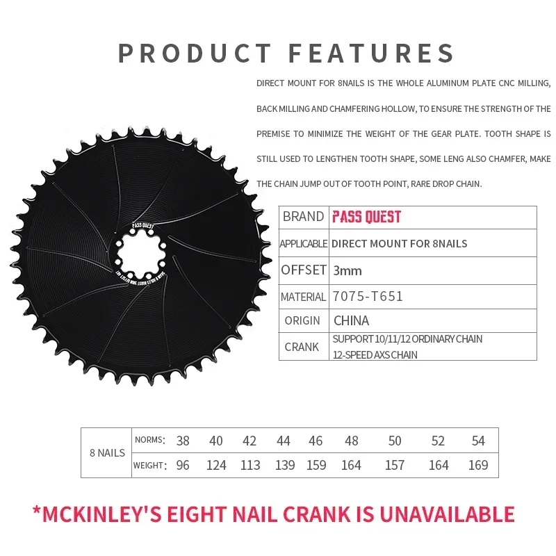 Road Bike Narrow Wide Chainring 3mm Offset 8 Stud 38-54T Chainring for Sram ETAP AXS 12s FORCE RED Crank PASS QUEST