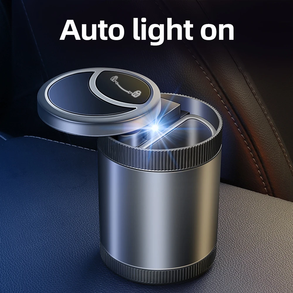 Car-Mounted Smart Ashtray Automatic Sensing Electric Opening-Closing Metal Liner LED Lighting Mini Automotive Accessories