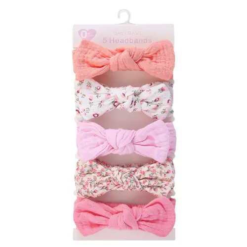 5Pcs/Set Solid Muslin Cotton Linen Baby Headband Elastic Rabbit Ear Hair Band Infant Girl Turban Headwraps Stretch Accessories - Image 13