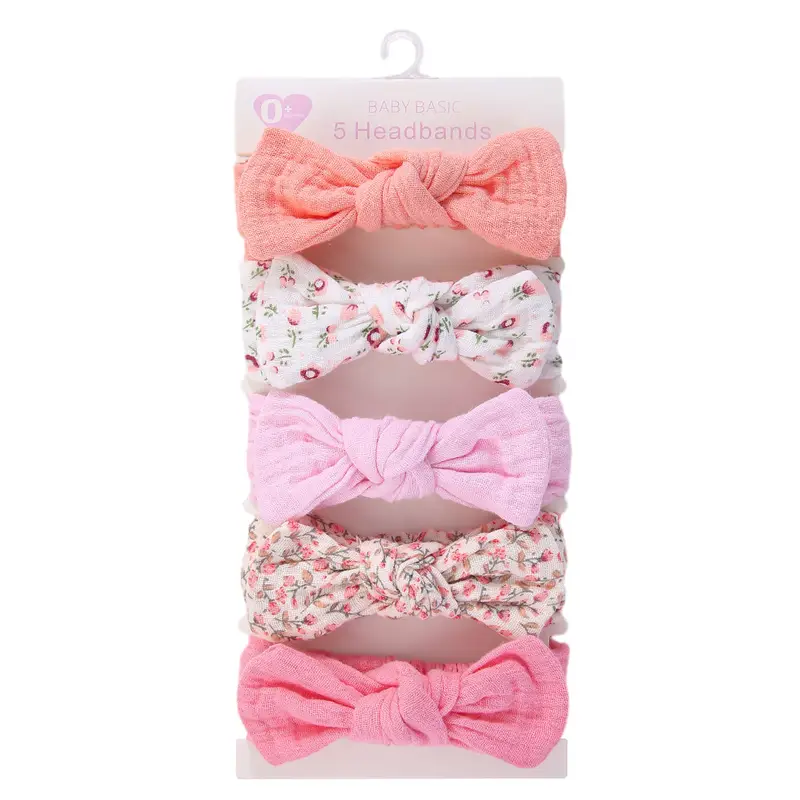 5Pcs/Set Solid Muslin Cotton Linen Baby Headband Elastic Rabbit Ear Hair Band Infant Girl Turban Headwraps Stretch Accessories - Image 13