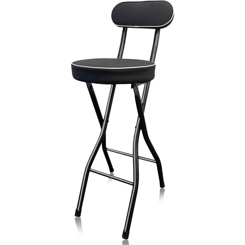 Folding Bar Stools with Back Tall Foldable Chairs Leather Padded Counter Height