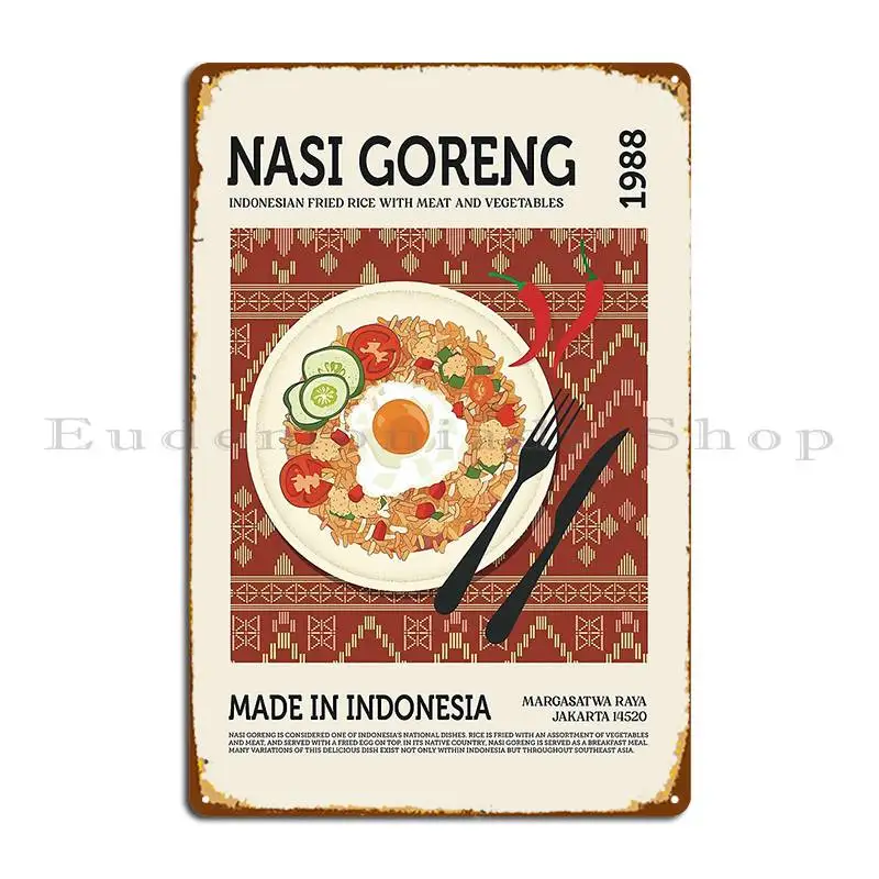 Nasi Goreng 맞춤형 벽화, 금속 사인, 벽 장식, 거실 디자인, 주석 사인 포스터 