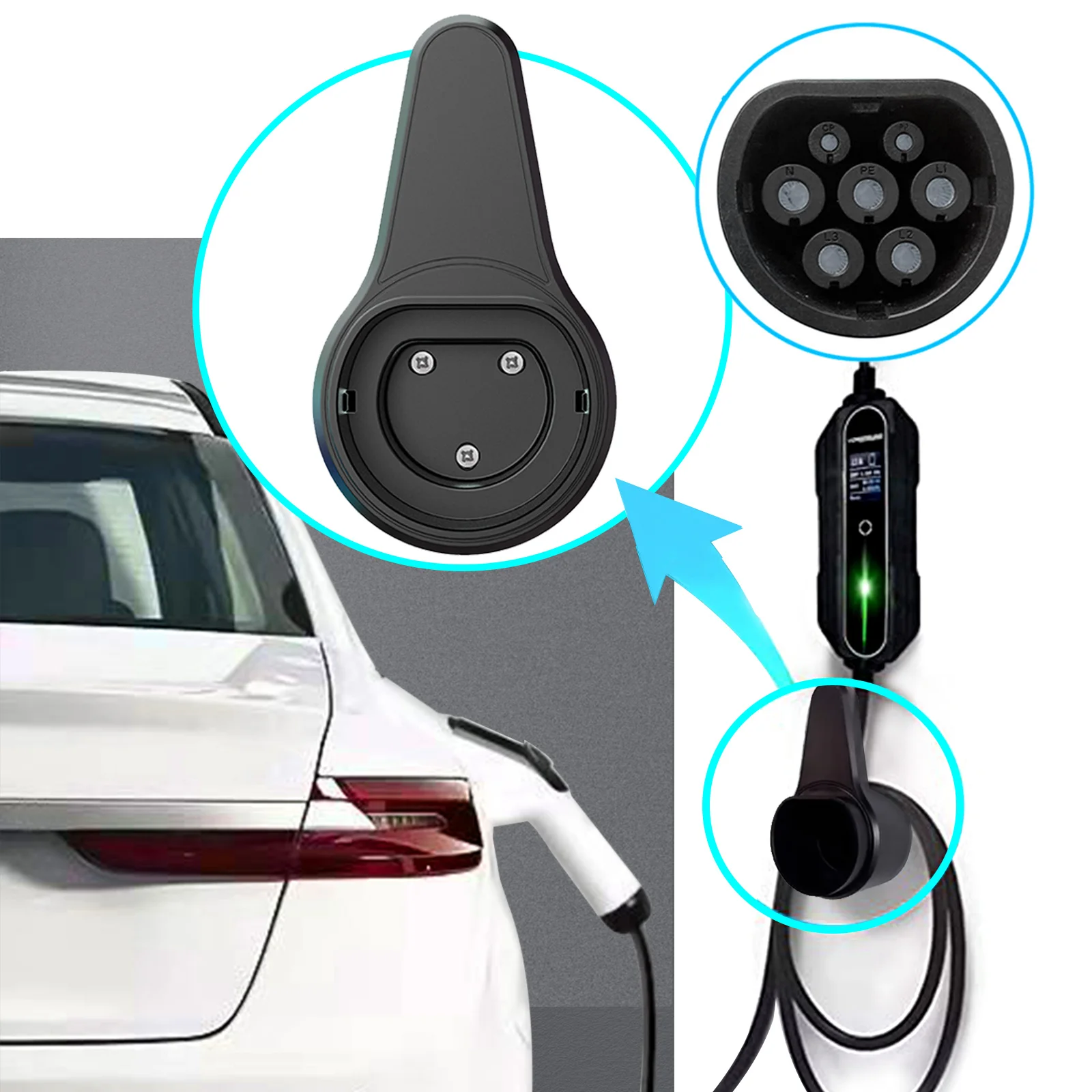 EV Support de Chargeur Véhicule Electrique Type 2 Durable ABS Auto