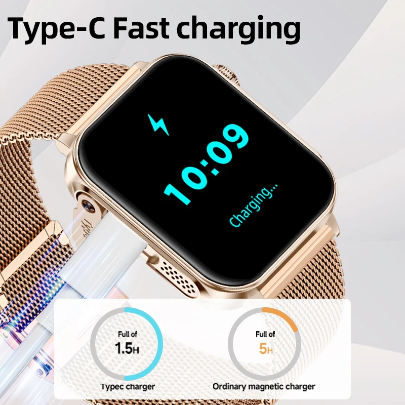 LIGE Type-C Smartwatch Men Women Health Manager Bluetooth Call Waterproof Sports Flashlight Smart Watch For Android iOS Phone